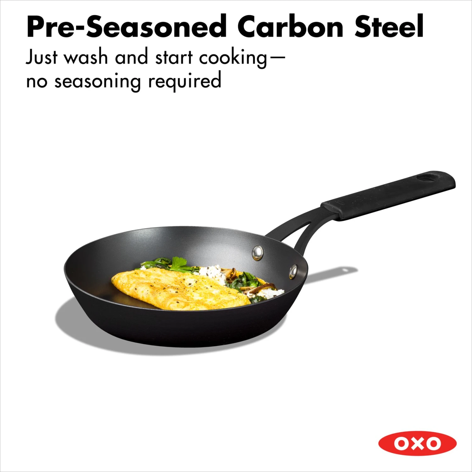OXO Obsidian Carbon Steel 8" Frypan With Silicone Sleeve 2 OXO Obsidian Carbon Steel 8" Frypan With Silicone Sleeve - Image 2