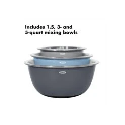 3-Piece Stainless Steel Mixing Bowl Set - Blue/Gray